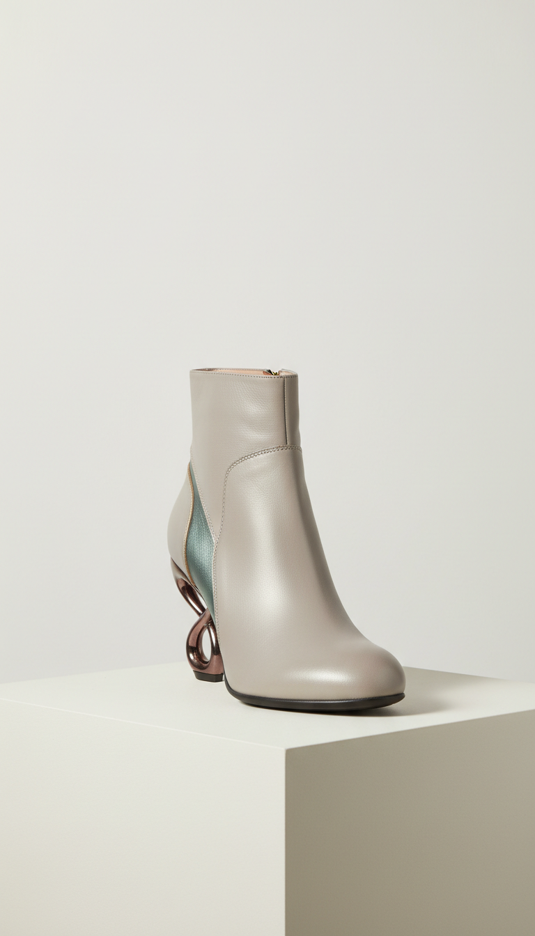 Sculpted Metallic-Heel Ankle Boots