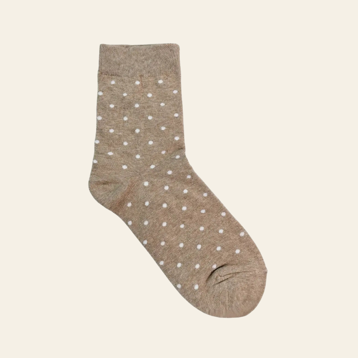 Classic Dots crew socks for women - light sand with creamy white dots
