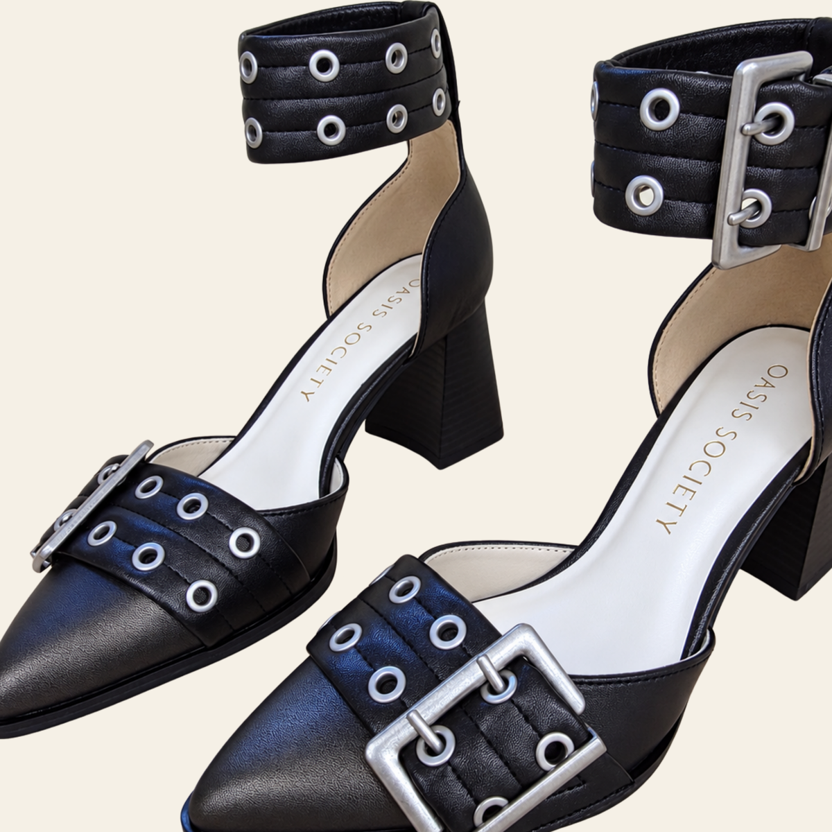 Oasis Society • LUX • Double Buckle Pointed Toe Block Heel