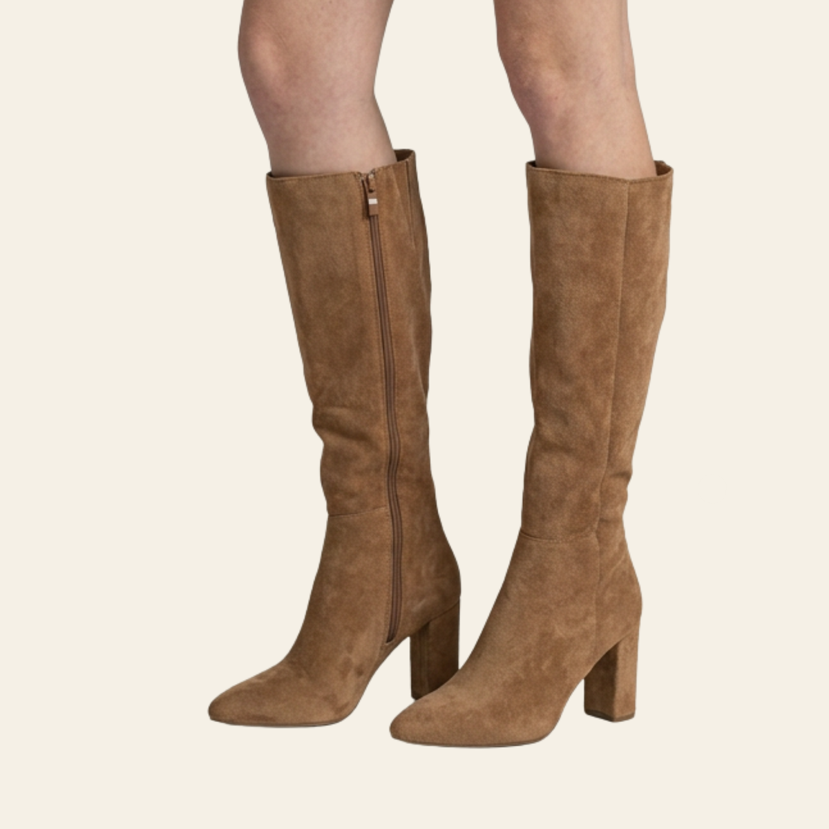Tan knee-high faux suede block heel boots - The Brazil