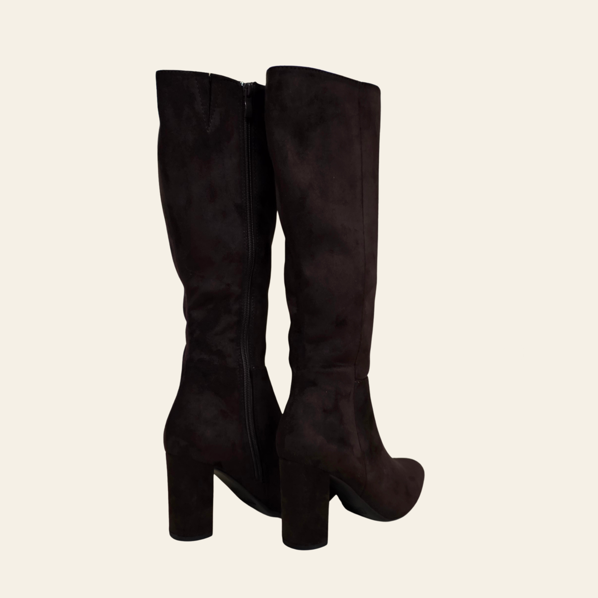 The Brazil - rear view of the dark brown, knee-high boots