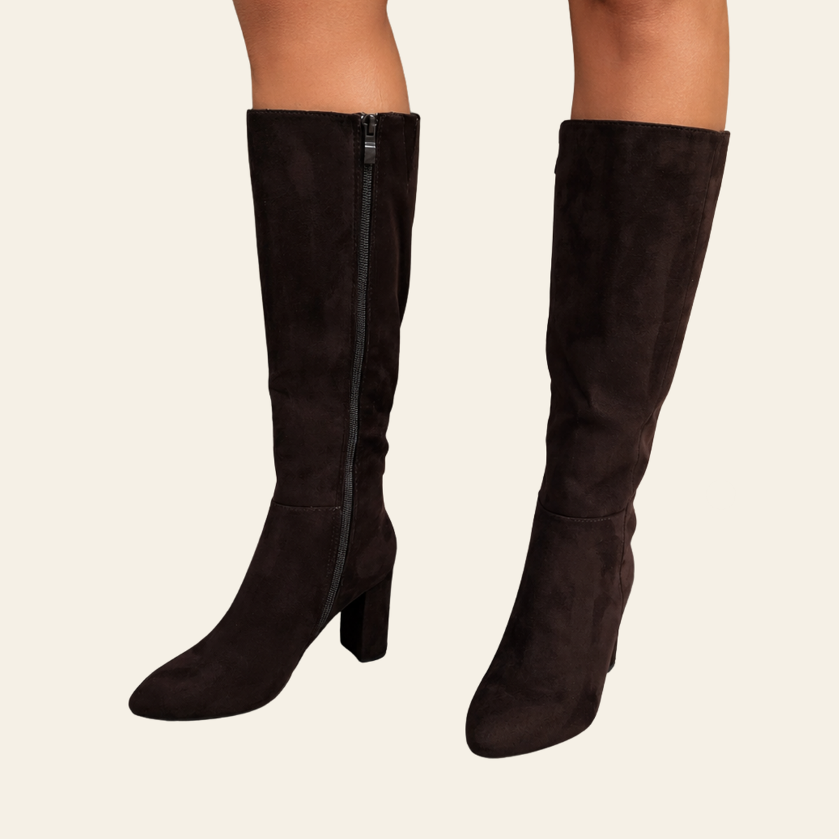 Dark brown knee-high faux suede block heel boots - The Brazil