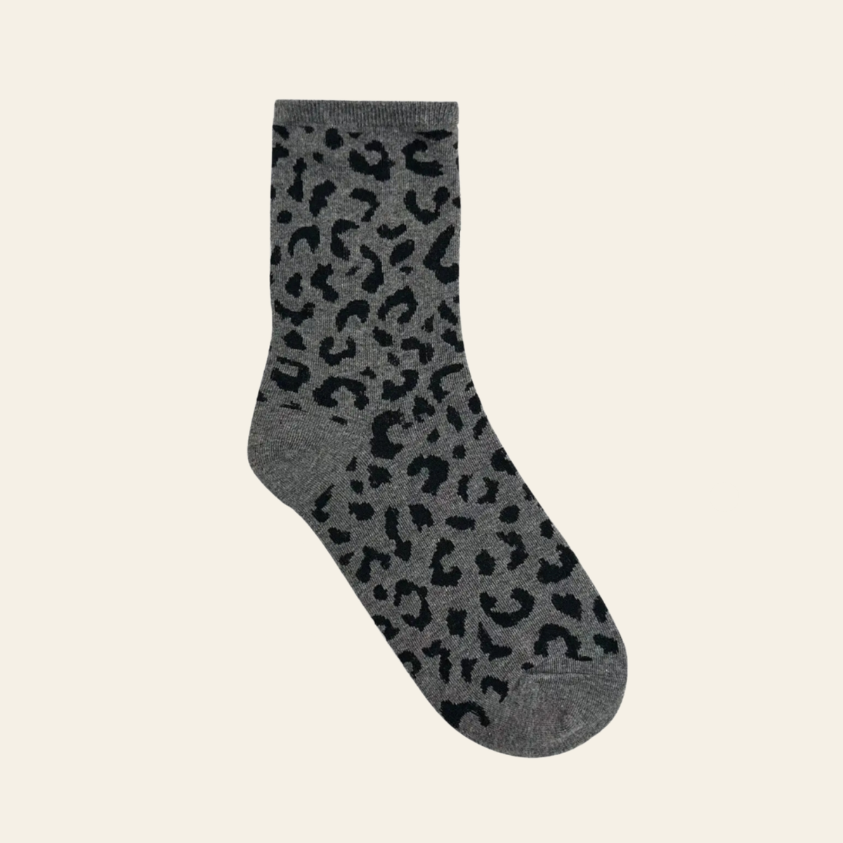 Leopard print socks - gray with black spots.