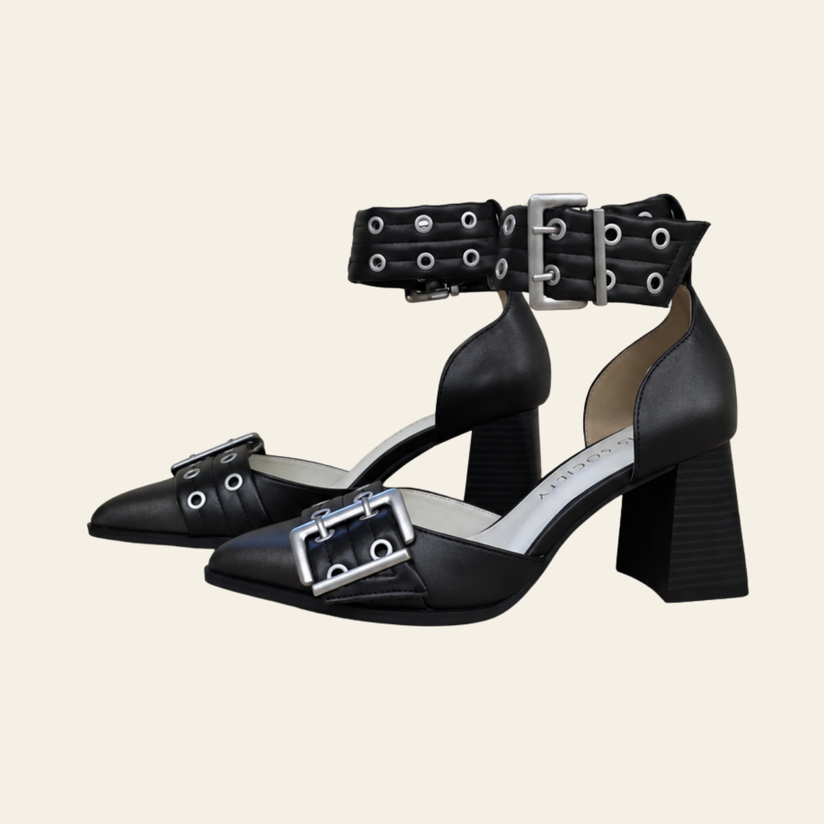 Oasis Society • LUX • Double Buckle Pointed Toe Block Heel