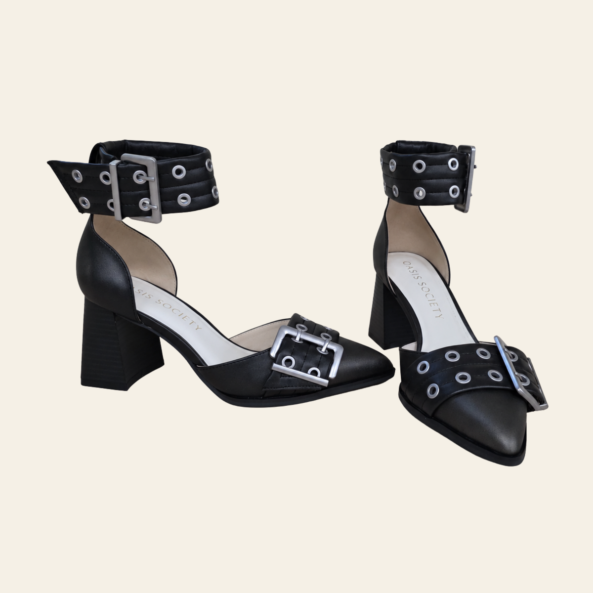 Oasis Society • LUX • Double Buckle Pointed Toe Block Heel
