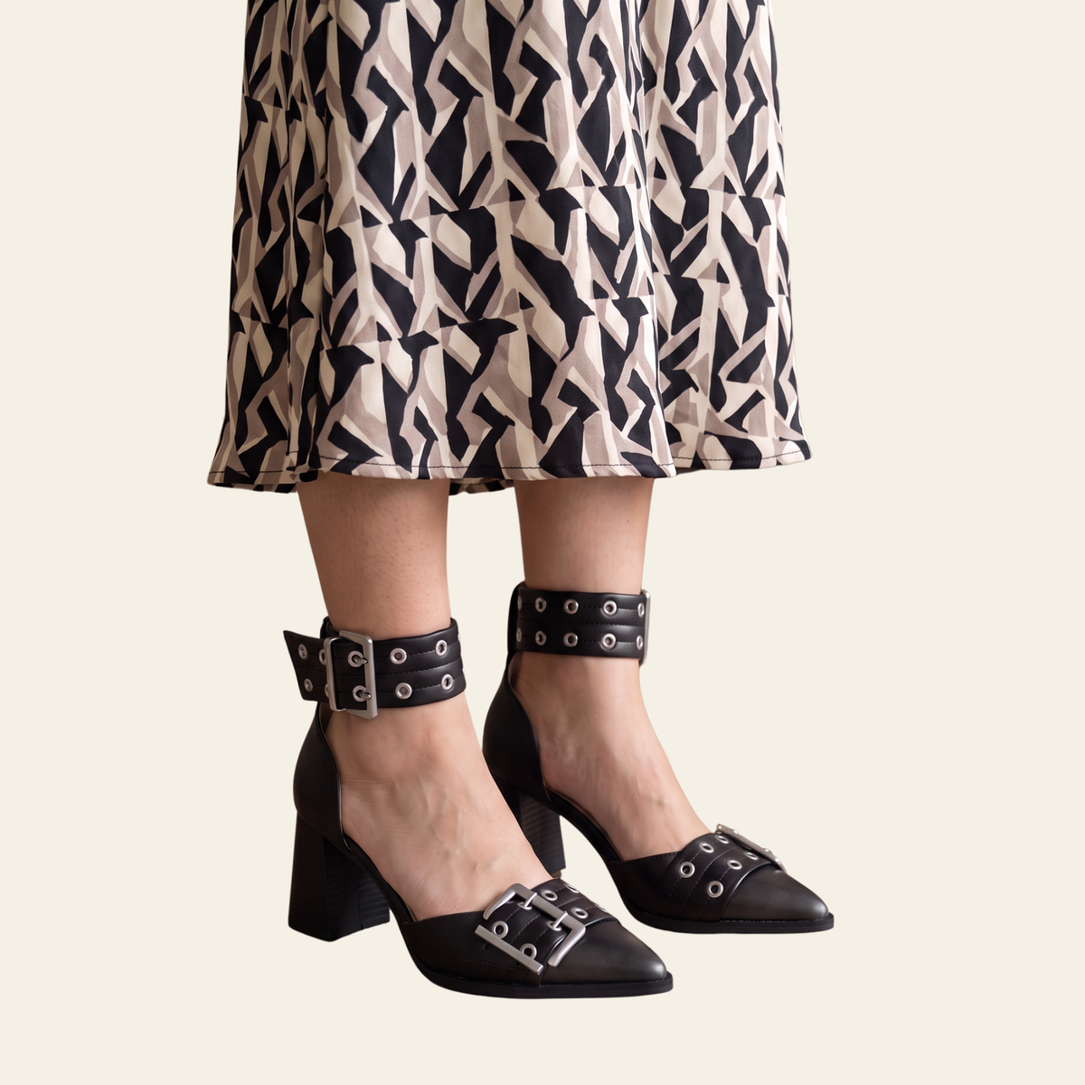 Oasis Society • LUX • Double Buckle Pointed Toe Block Heel