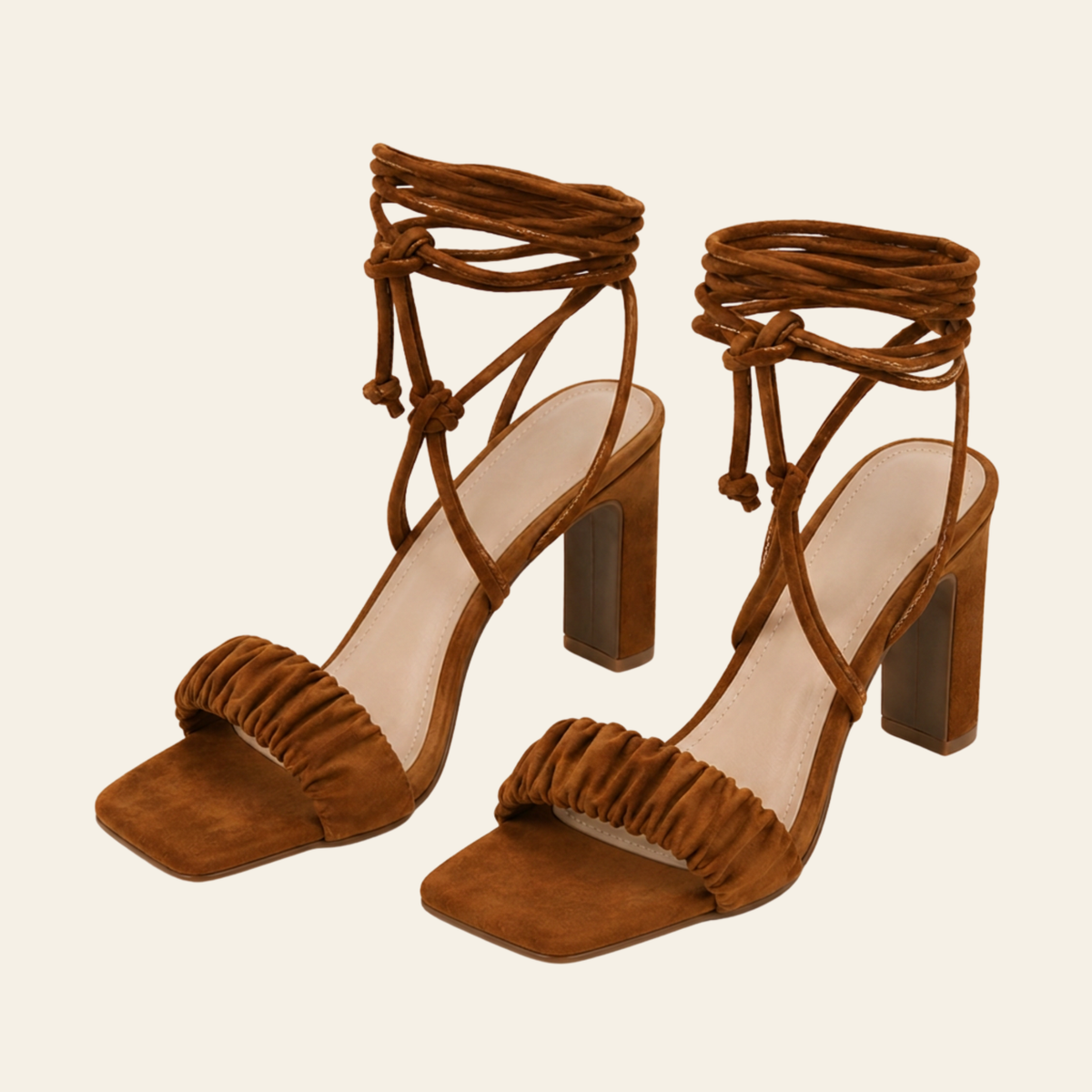 Belle Marie • SOHO • Ruched Lace Up Square Toe Heels