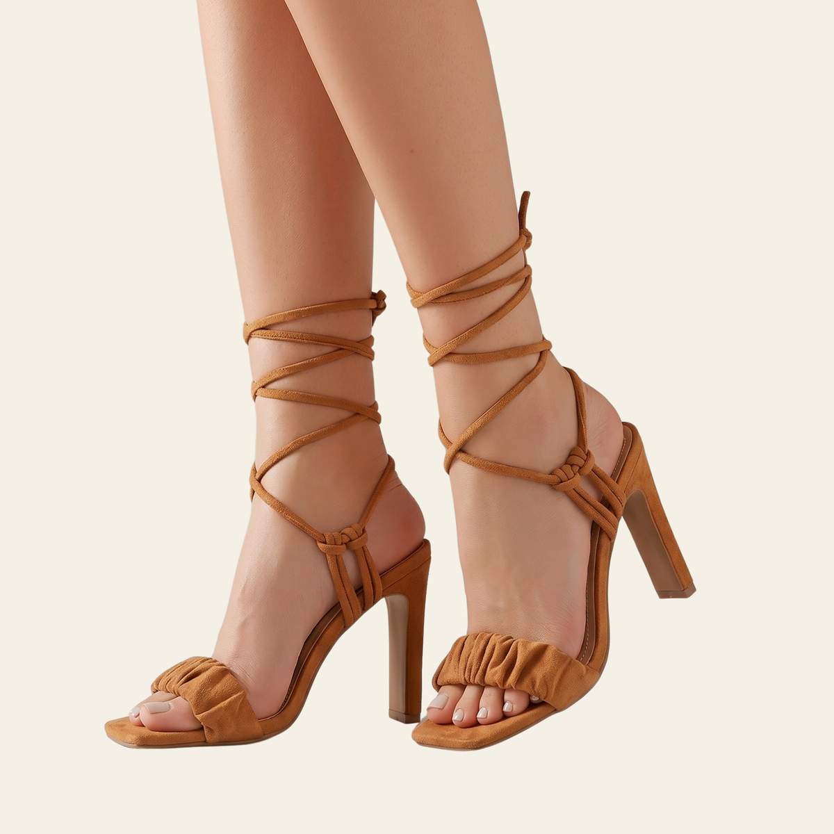 Belle Marie • SOHO • Ruched Lace Up Square Toe Heels
