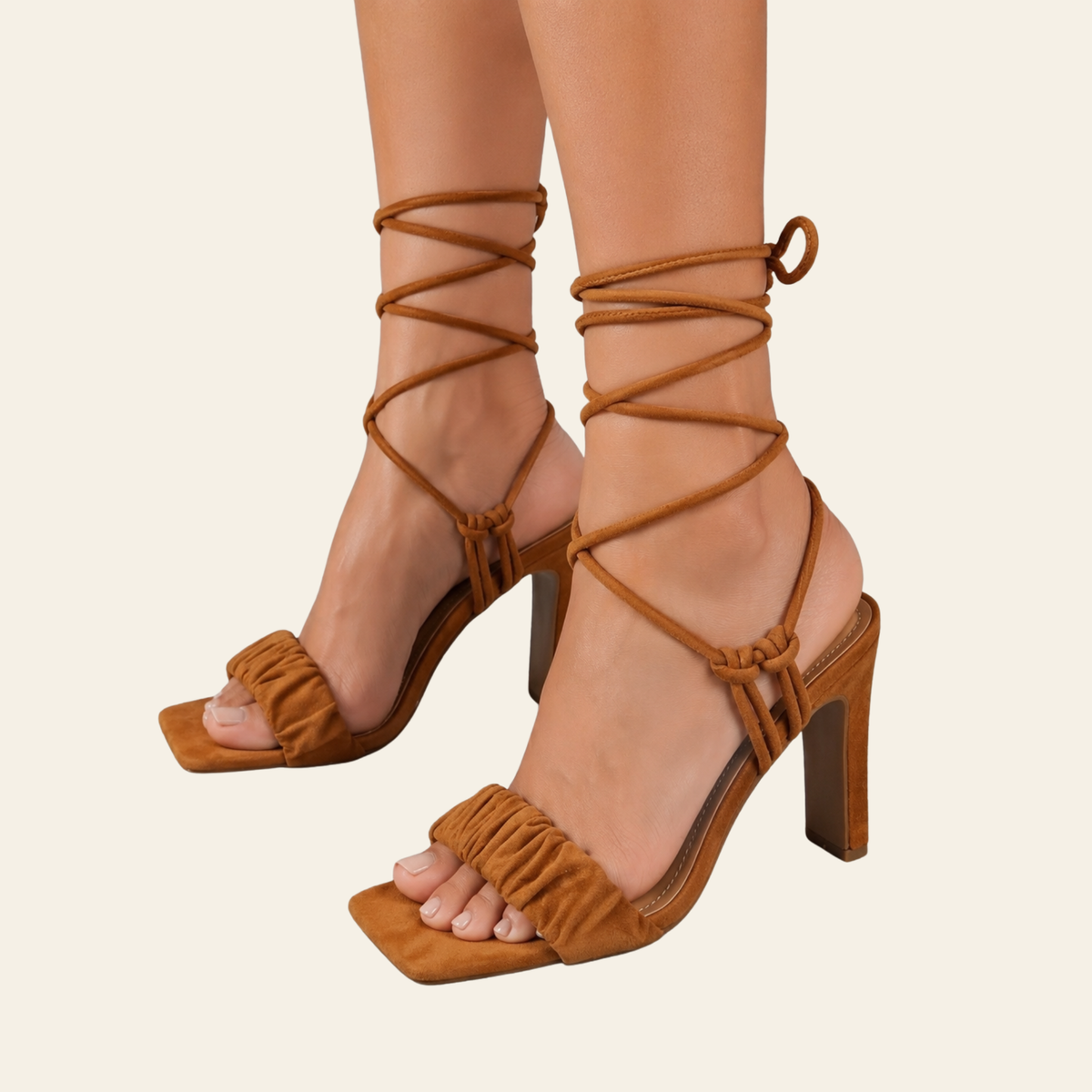 Belle Marie • SOHO • Ruched Lace Up Square Toe Heels
