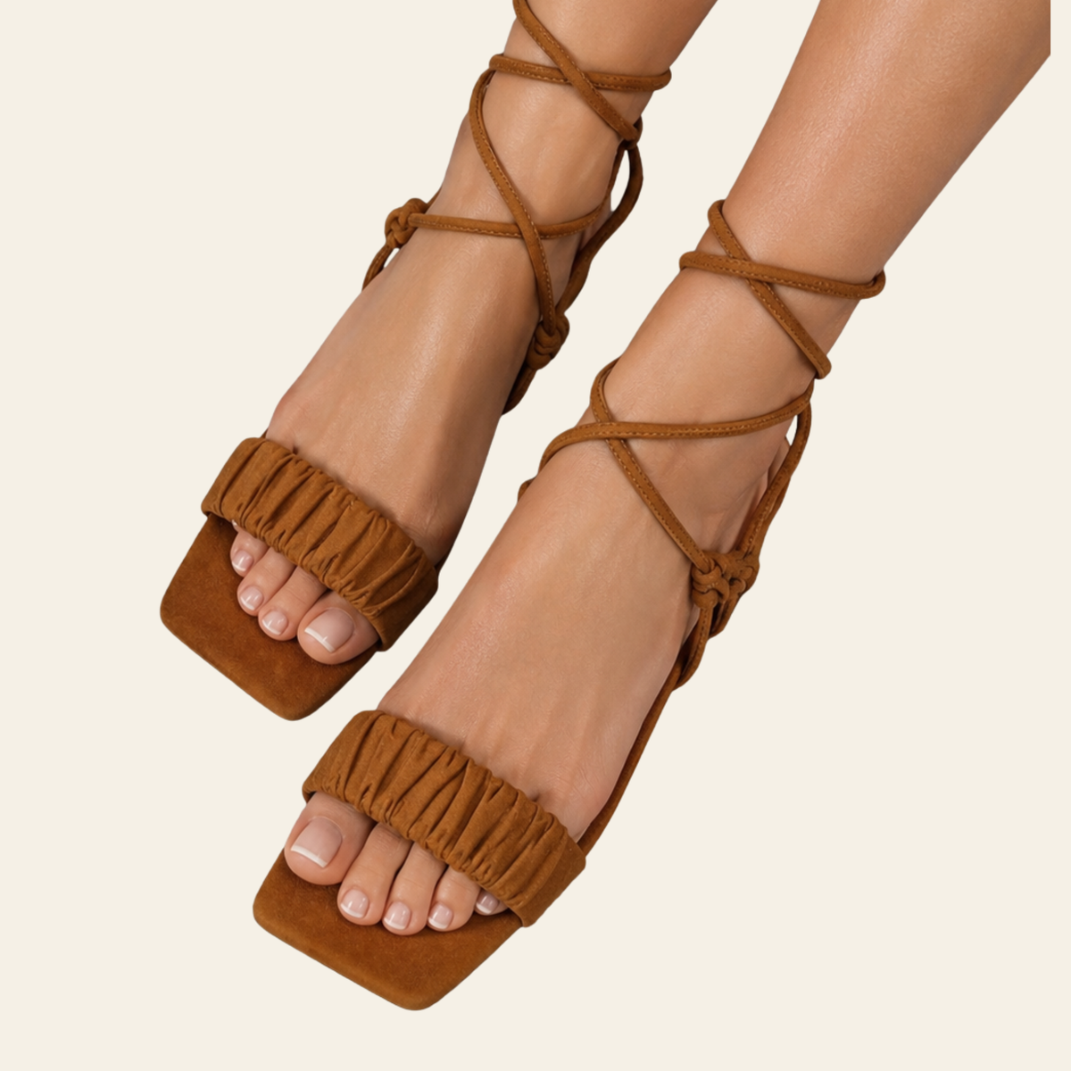 Belle Marie • SOHO • Ruched Lace Up Square Toe Heels