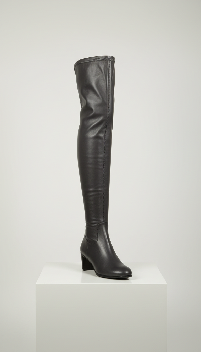 Charcoal Stretch Leather Over-the-Knee Boots