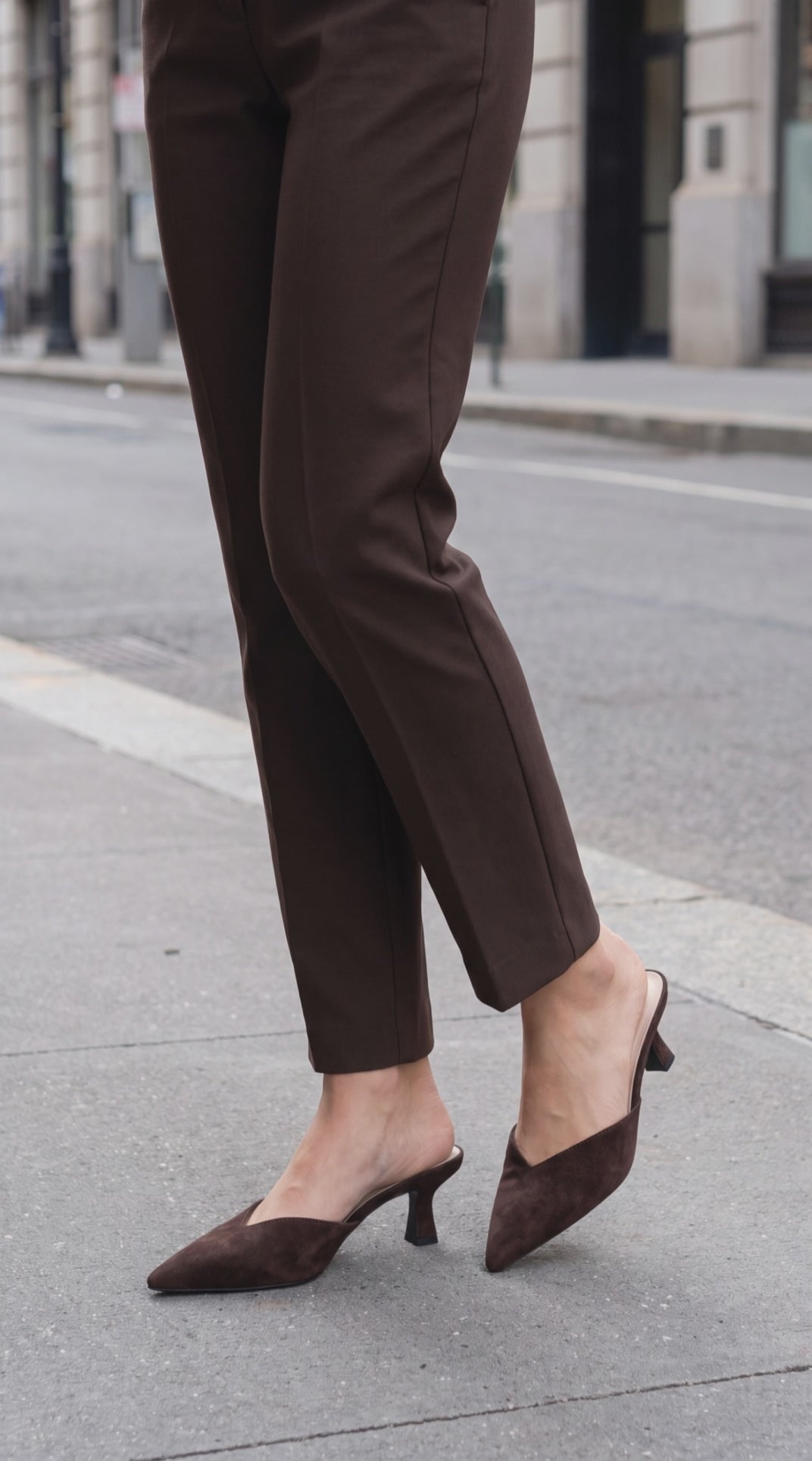 A video of a woman wearing Top Moda mules named Morley 